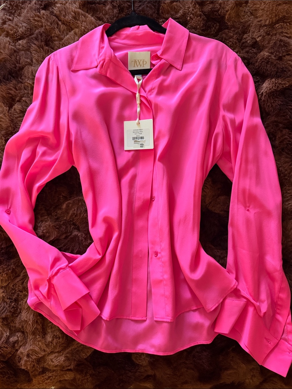 BN Women's Hot Pink Silk-Blend Button-Up Blouse 100% Silk